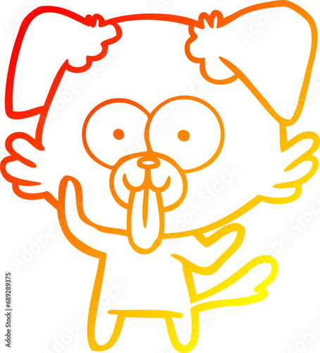 warm gradient line drawing of a cartoon dog with tongue sticking out