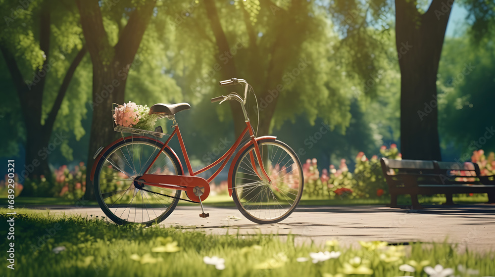 bicycle in fresh summer park.