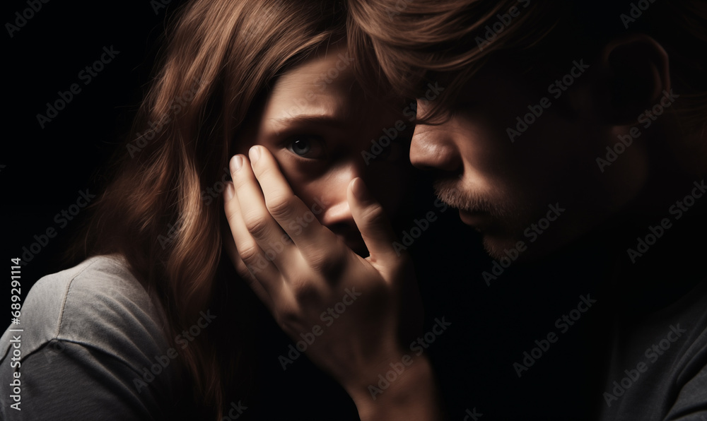 domestic violence concept with man covering woman's mouth in dark scene domestic violence concept with man covering woman's mouth in dark scene