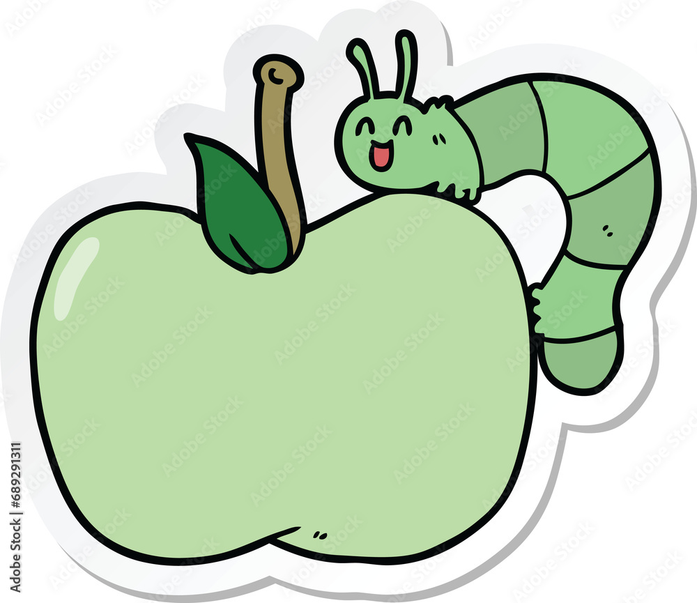 Naklejka premium sticker of a cartoon apple and bug