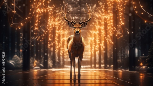 City sparkle: Christmas deer adorned with lights on a captivating black background, bringing festive charm to the urban decor.