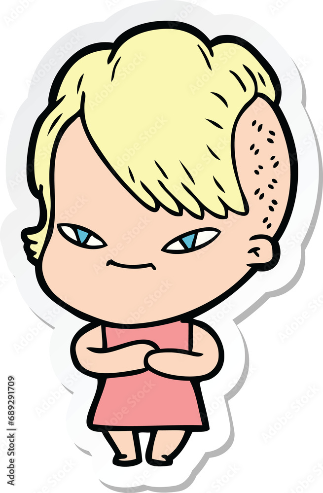 sticker of a cute cartoon girl with hipster haircut sticker of a cute cartoon girl with hipster haircut