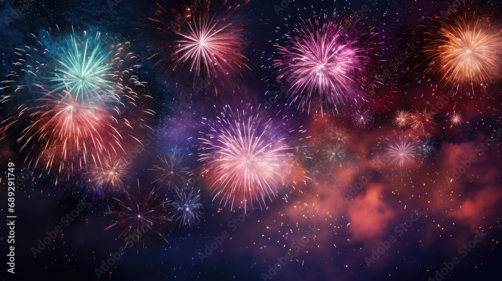 Naklejka premium Colorful Fireworks Display at Night