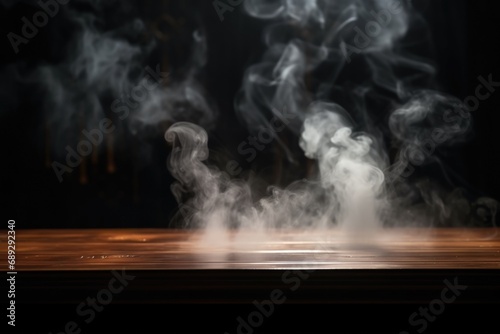 A wooden table covered in a thick layer of smoke. Perfect for adding a mysterious and atmospheric touch to your designs