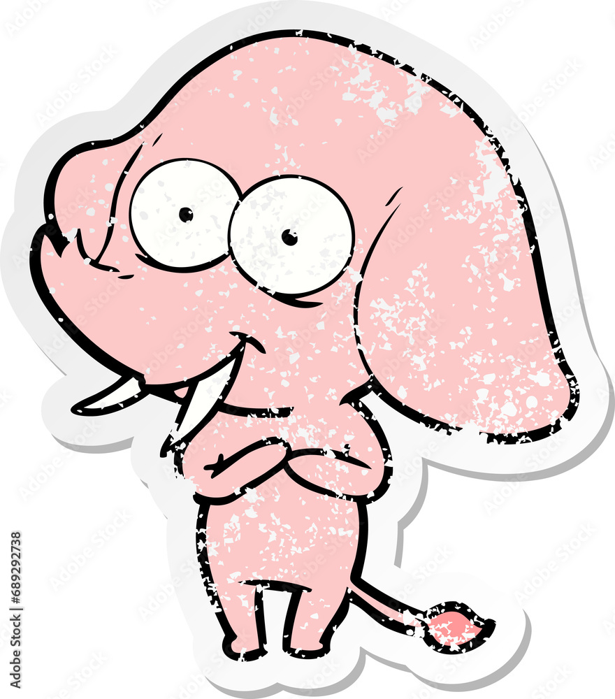 distressed sticker of a happy cartoon elephant distressed sticker of a happy cartoon elephant