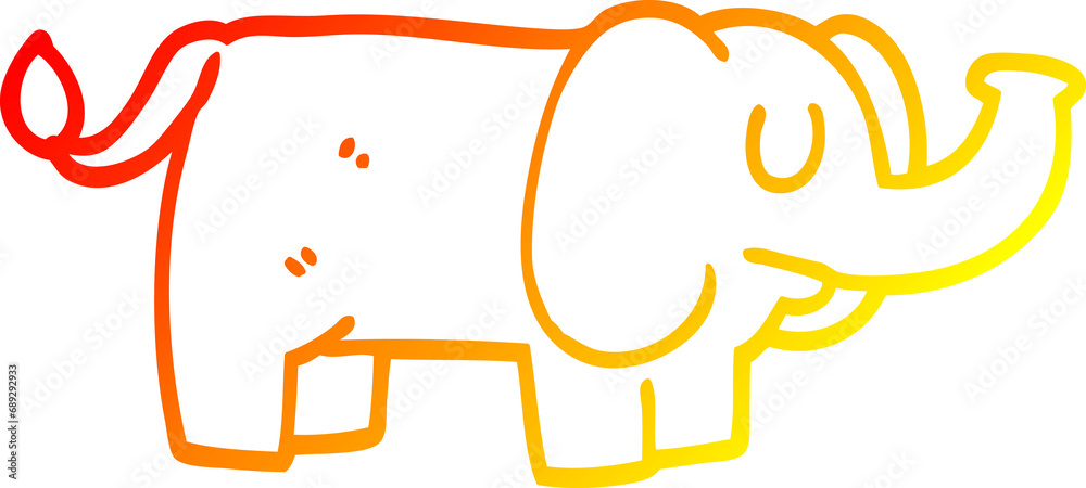 warm gradient line drawing of a cartoon funny elephant