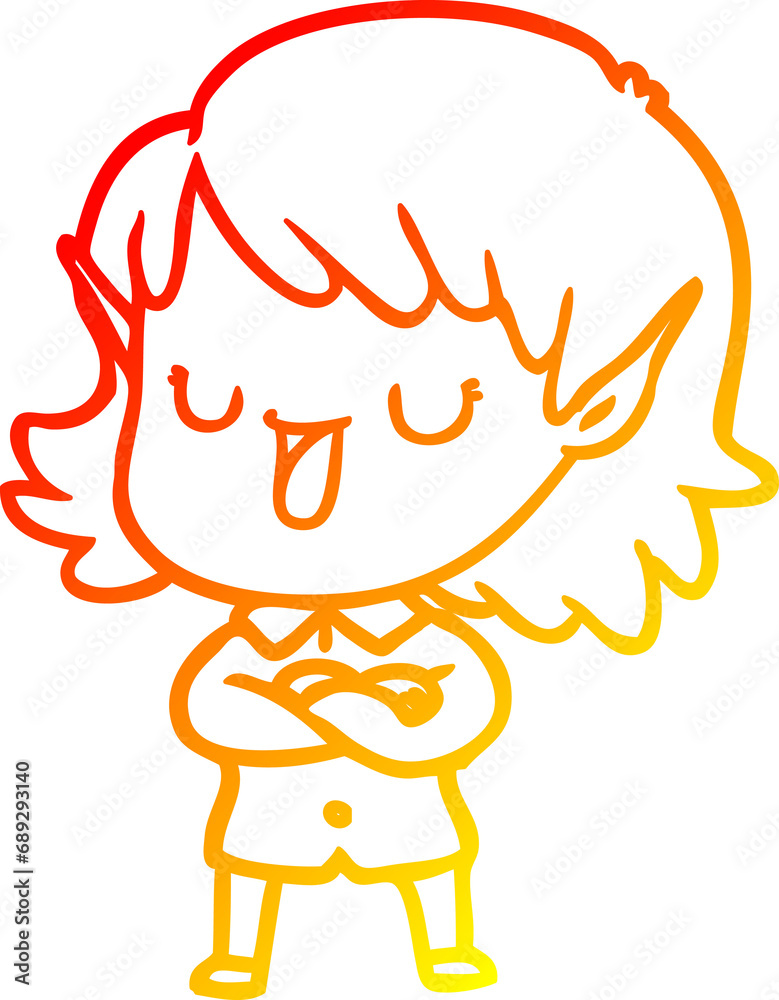 warm gradient line drawing of a cartoon elf girl warm gradient line drawing of a cartoon elf girl