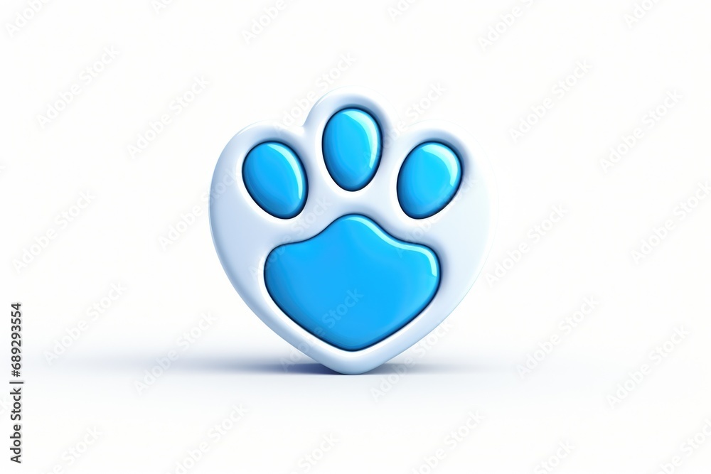 Blue heart shaped paw print on a white background. Perfect for animal lovers and pet-related designs