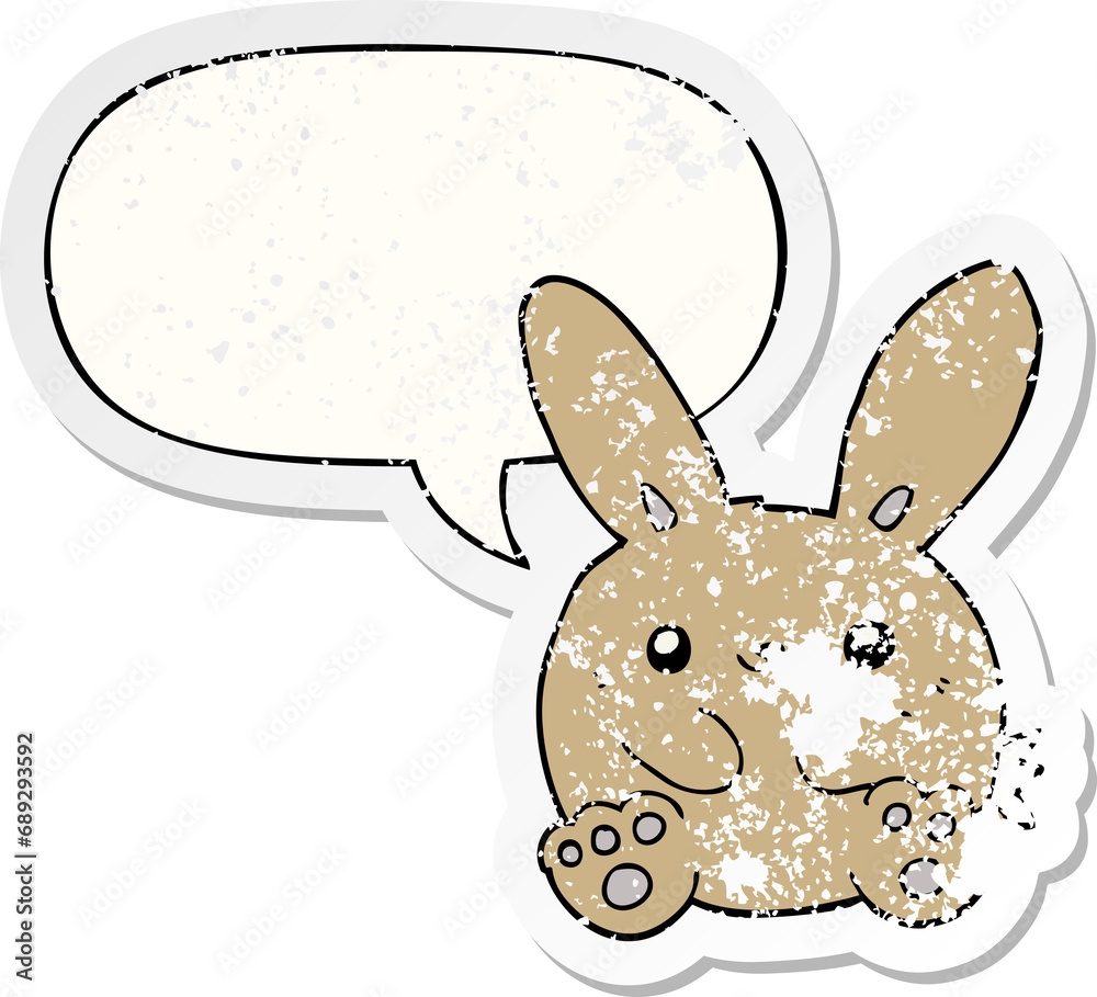 cartoon rabbit with speech bubble distressed distressed old sticker cartoon rabbit with speech bubble distressed distressed old sticker