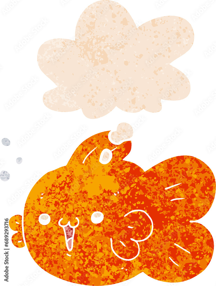 cartoon fish with thought bubble in grunge distressed retro textured style cartoon fish with thought bubble in grunge distressed retro textured style