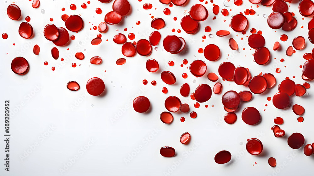 Blood flows through the veins. White blood cells work in the body. Free space for the inscription. Close up. Blood flows through the veins. White blood cells work in the body. Free space for the inscription. Close up.