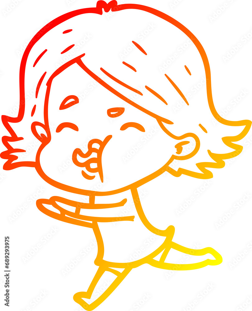 warm gradient line drawing of a cartoon girl pulling face warm gradient line drawing of a cartoon girl pulling face