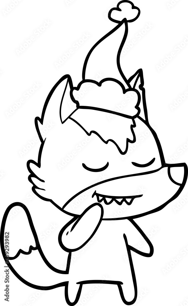 friendly hand drawn line drawing of a wolf wearing santa hat friendly hand drawn line drawing of a wolf wearing santa hat