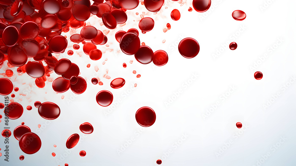 Blood flows through the veins. White blood cells work in the body. Free space for the inscription. Close up. Blood flows through the veins. White blood cells work in the body. Free space for the inscription. Close up.