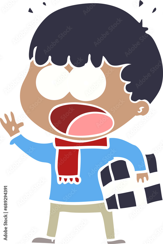 flat color style cartoon shocked man with gift flat color style cartoon shocked man with gift