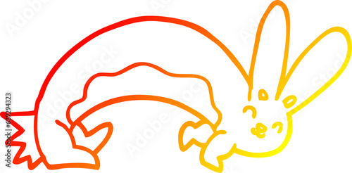 warm gradient line drawing of a funny cartoon rabbit