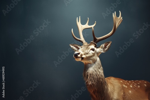 A close-up shot of a deer with impressive antlers. Perfect for nature and wildlife enthusiasts. © Fotograf