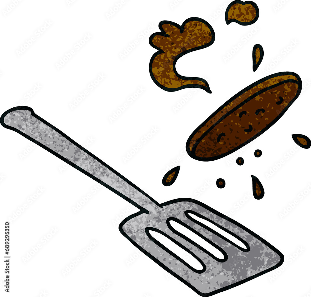hand drawn textured cartoon doodle of a burger being flipped hand drawn textured cartoon doodle of a burger being flipped