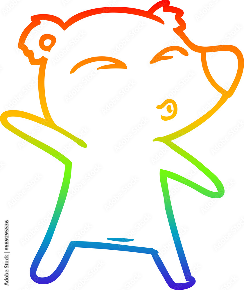rainbow gradient line drawing of a cartoon whistling bear rainbow gradient line drawing of a cartoon whistling bear