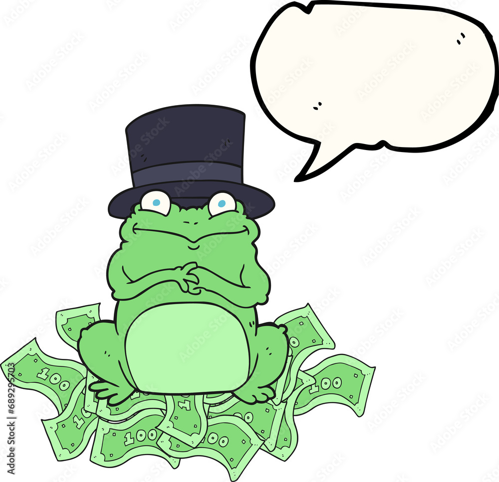 Fototapeta premium freehand drawn speech bubble cartoon rich frog in top hat