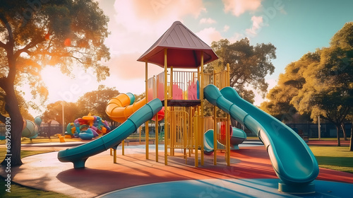 colorful children playground aactivities in the public park.