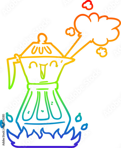 rainbow gradient line drawing of a cartoon coffee pot