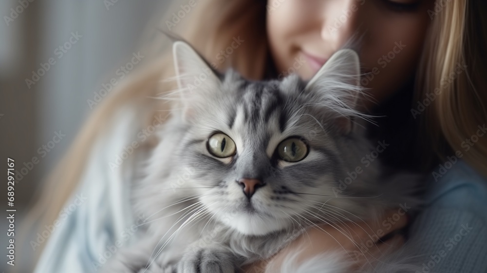 A Woman Embracing Her Feline Companion