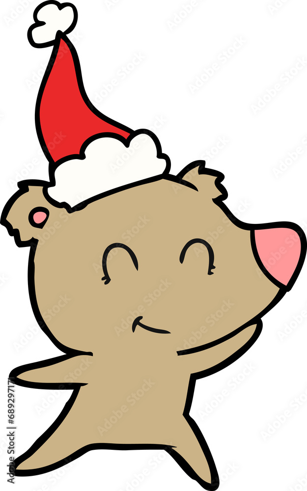 female bear hand drawn line drawing of a wearing santa hat female bear hand drawn line drawing of a wearing santa hat