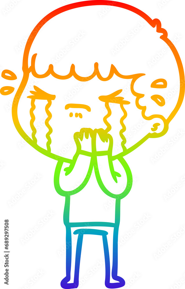 rainbow gradient line drawing of a cartoon man crying rainbow gradient line drawing of a cartoon man crying