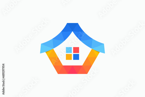 real estate pixel multi-color logo design. abstract pixel logo design. pixel logo design. property minimal logo. logo