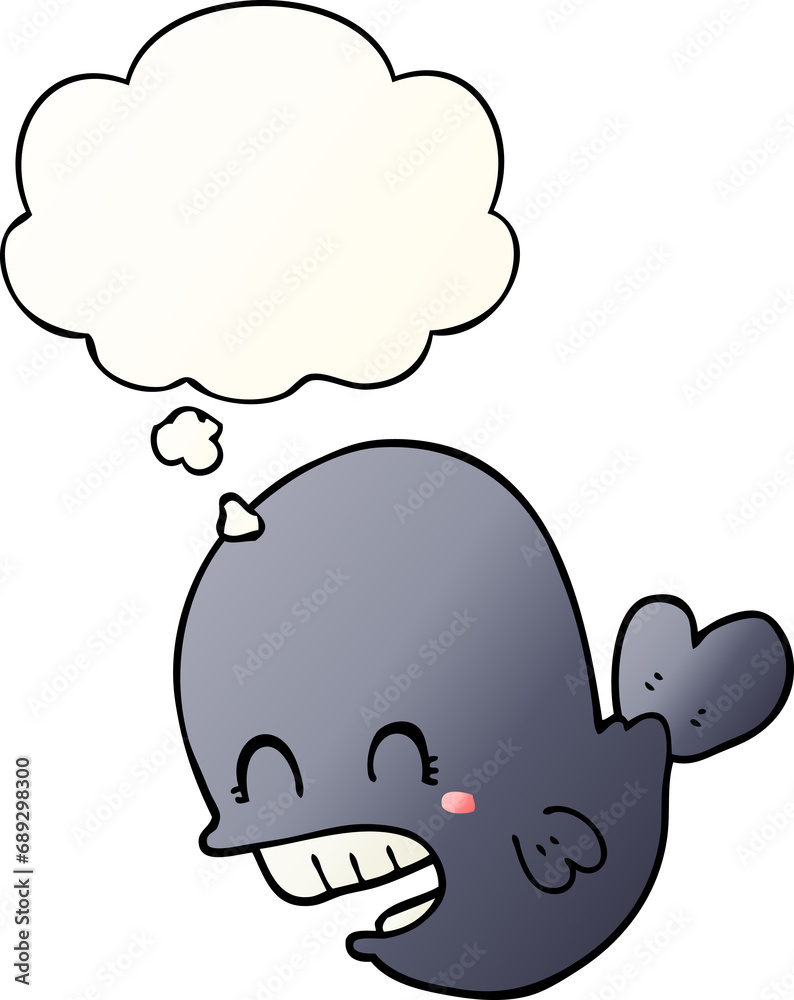 cartoon whale with thought bubble in smooth gradient style