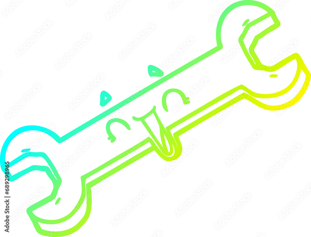 cold gradient line drawing of a cartoon laughing spanner cold gradient line drawing of a cartoon laughing spanner