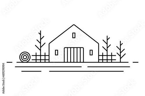 Farm icon. Barn. Black contour linear silhouette. Editable strokes. Front view. Vector simple flat graphic illustration. Isolated object on a white background. Isolate.
