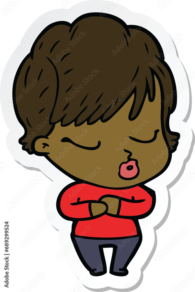 sticker of a cartoon woman with eyes shut sticker of a cartoon woman with eyes shut