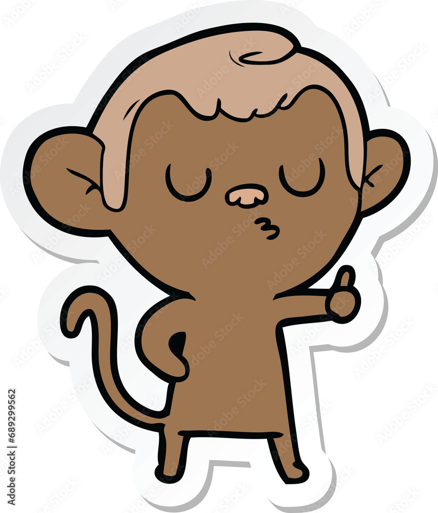 sticker of a cartoon calm monkey sticker of a cartoon calm monkey