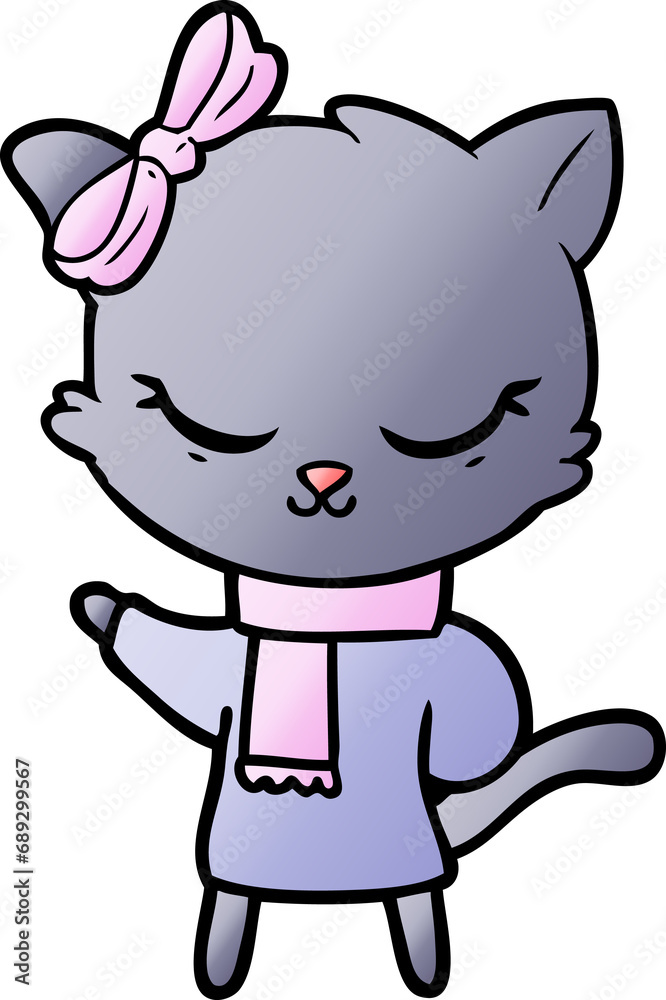 cute cartoon cat with bow