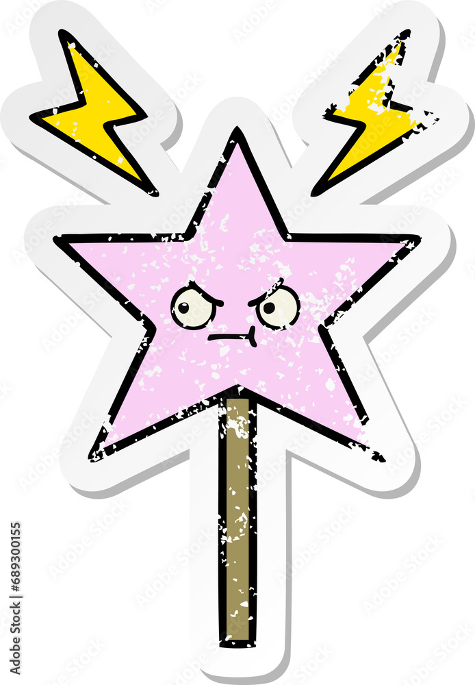 distressed sticker of a cute cartoon magic wand distressed sticker of a cute cartoon magic wand