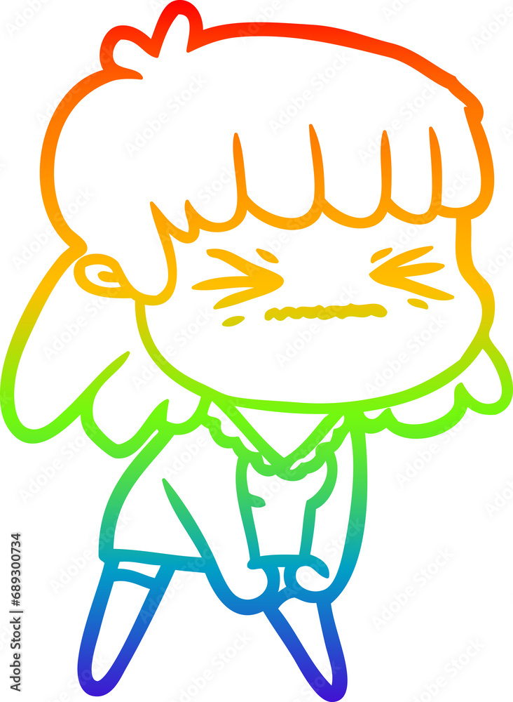 rainbow gradient line drawing of a cartoon angry girl rainbow gradient line drawing of a cartoon angry girl