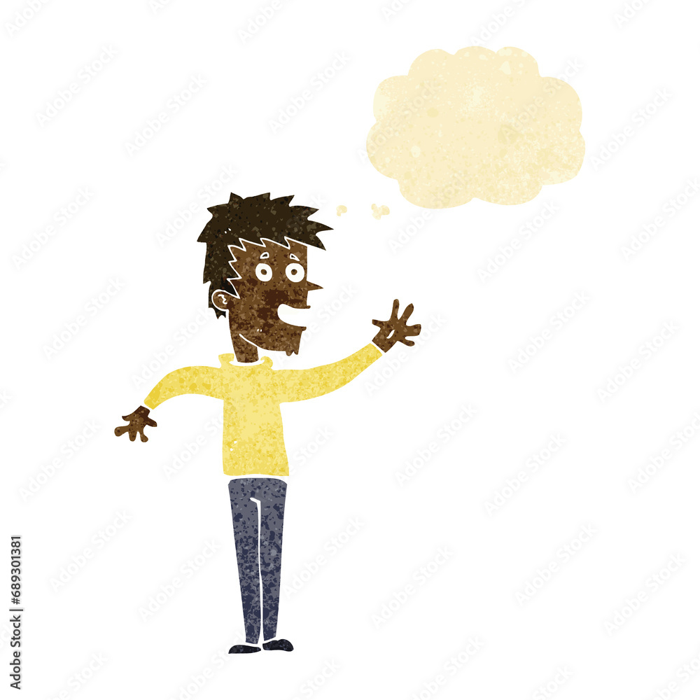 cartoon happy boy waving with thought bubble cartoon happy boy waving with thought bubble