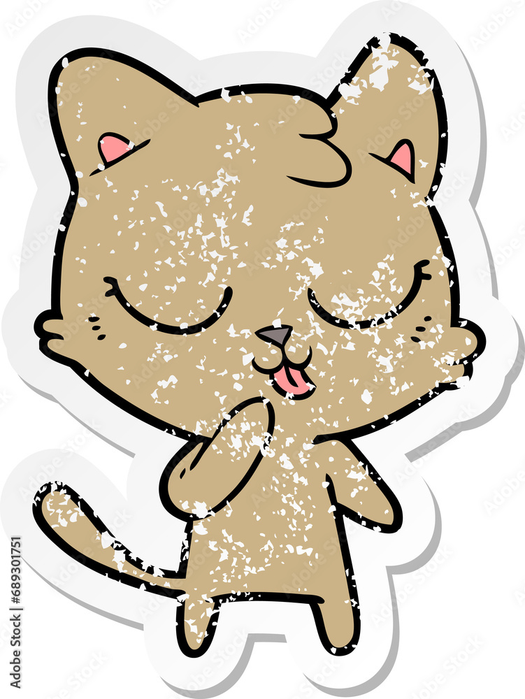 distressed sticker of a cute cartoon cat