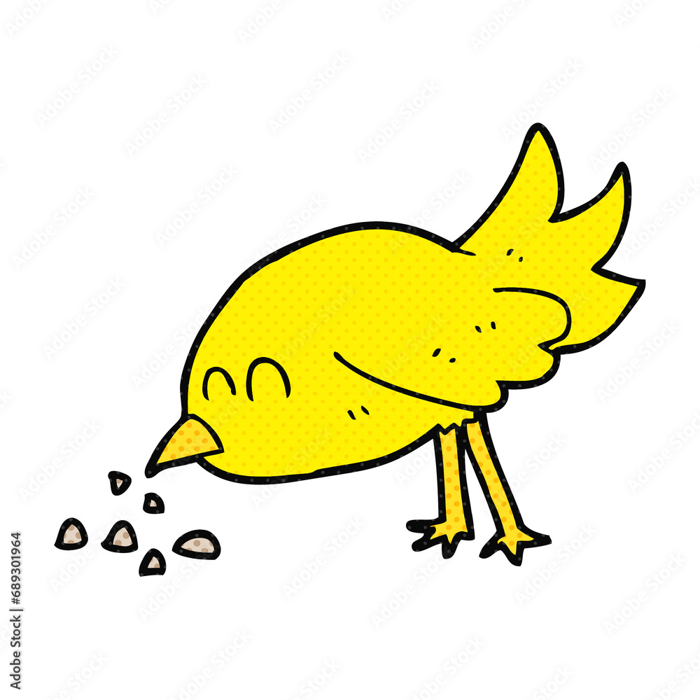freehand drawn cartoon bird pecking seeds freehand drawn cartoon bird pecking seeds