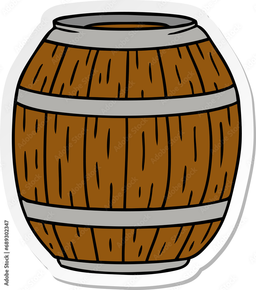 hand drawn sticker cartoon doodle of a wooden barrel