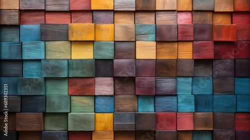 Colorful block stack Wood-aged background  art architecture texture abstract block stack on the wall for background