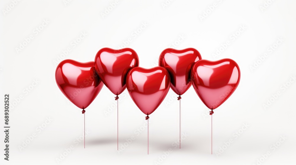 A set of red heart-shaped foil balloons, perfect for Valentine's Day.