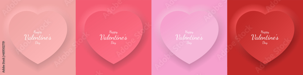 Set of 3d valentine's day background. Background in the shape of a heart. Vector geometric heart shape with realistic shadow and inscription. Background for valentine's day. Vector eps 10