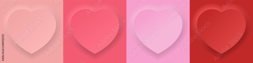 Set of 3d valentine's day background. Background in the shape of a heart. Vector geometric heart shape with realistic shadow. Background for valentine's day. Vector EPS 10