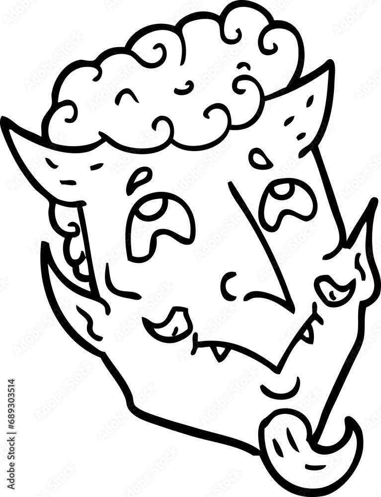 line drawing cartoon devil face