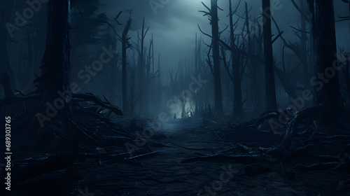 haunted forest creepy landscape at night. © Sagar
