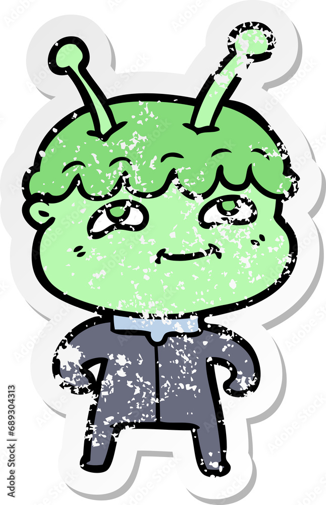 Fototapeta premium distressed sticker of a friendly cartoon spaceman
