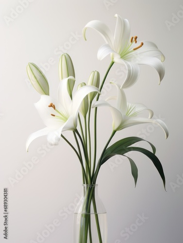 Minimalist lily flower with a monochromatic  clean color scheme and geometric shapes for the petals and leaves  a modern and sleek atmosphere.